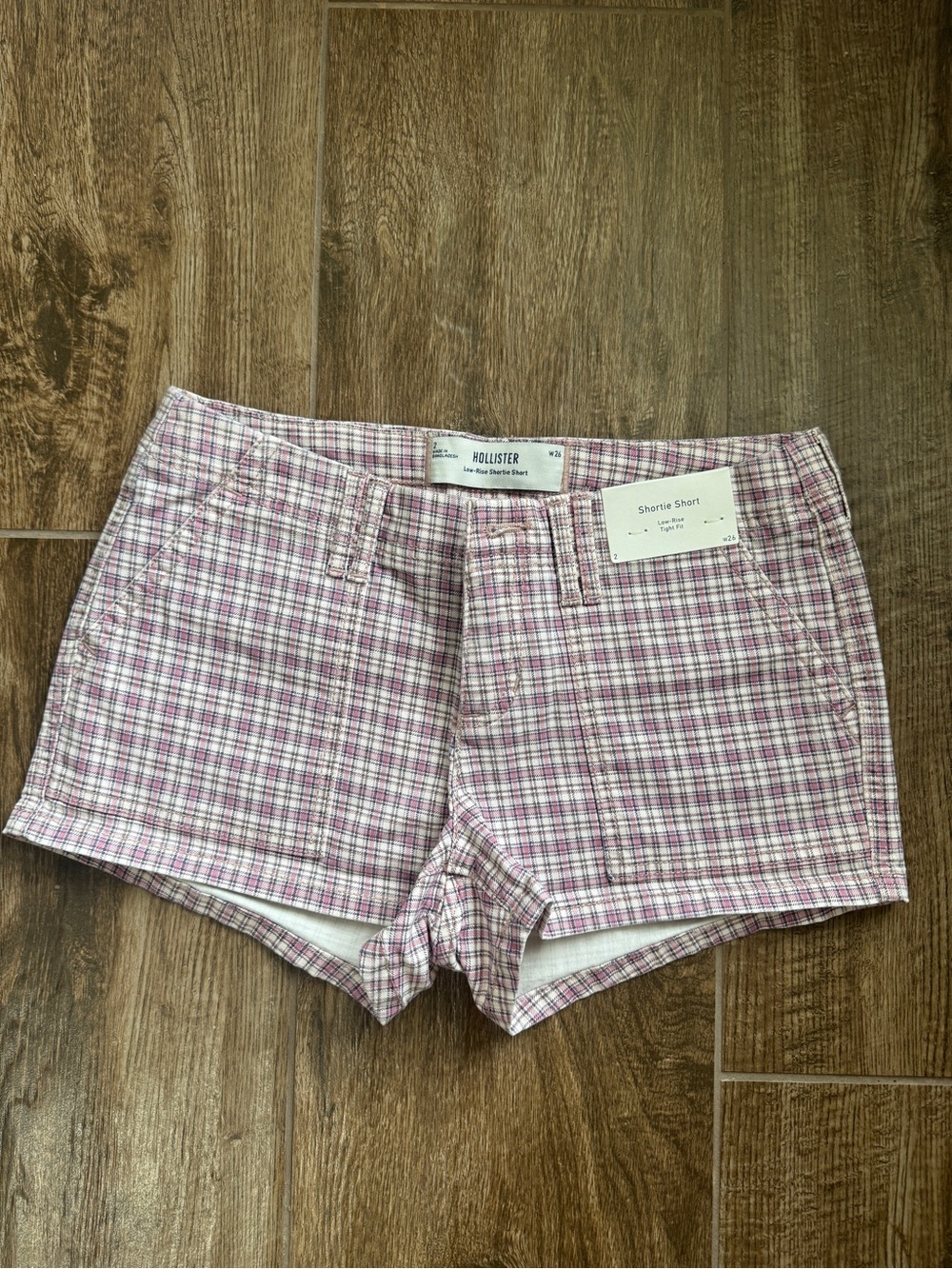 Hollister Pink Plaid High-Waist Shortie Shorts